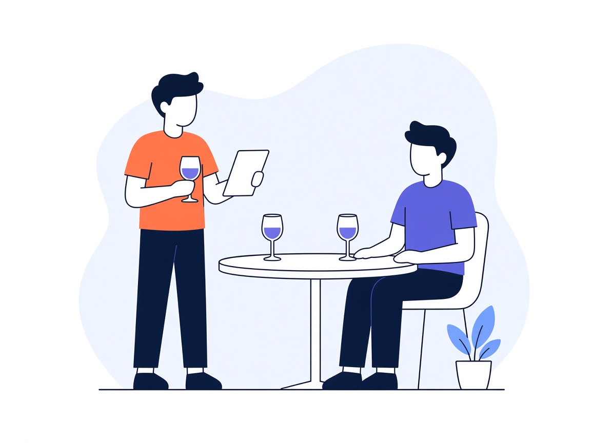 A speaker giving a toast with a glass while a guest sits at a round table